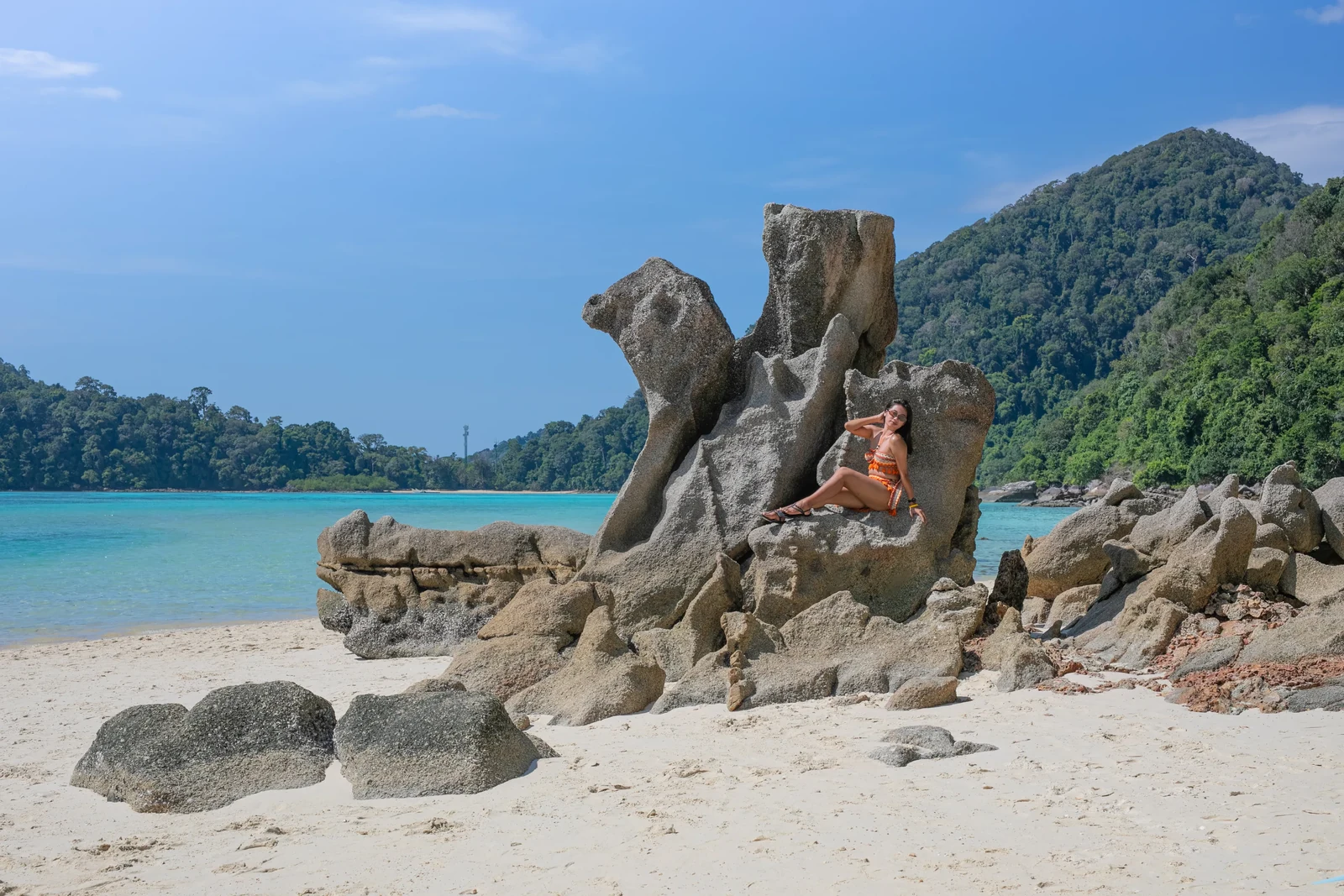 White sand, granite rocks and turquoise sea in the Surin Islands