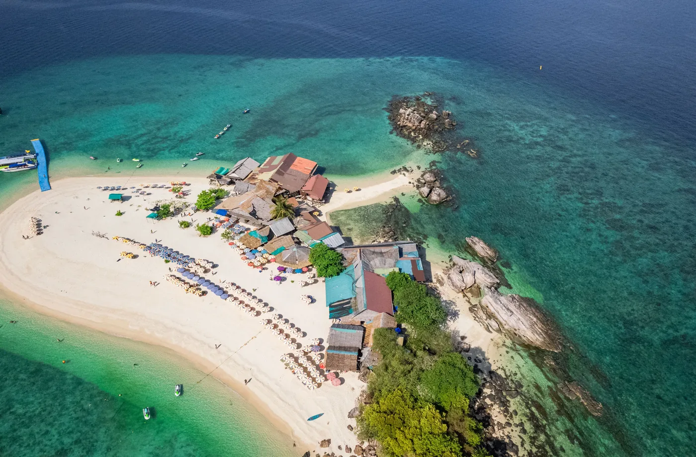Khai Island beach and turquoise reef seen from above