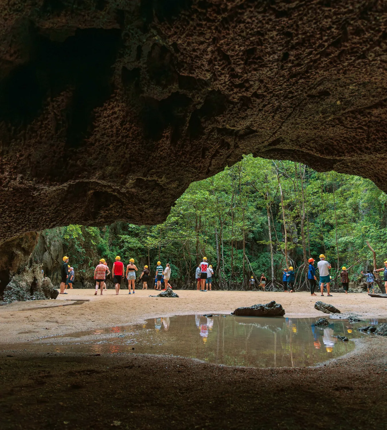 Wide limestone cave and lagoon at Panak Island